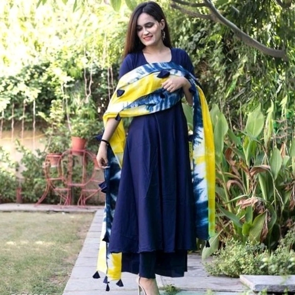 Rayon Solid Long Kurtis With Palazoos And Dupatta
