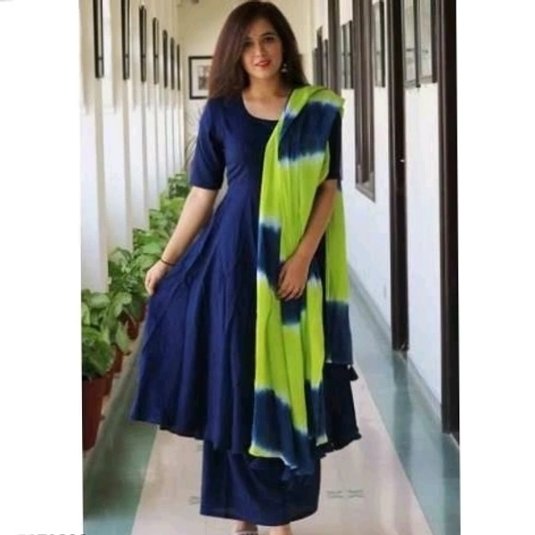Rayon Solid Long Kurtis With Palazoos And Dupatta