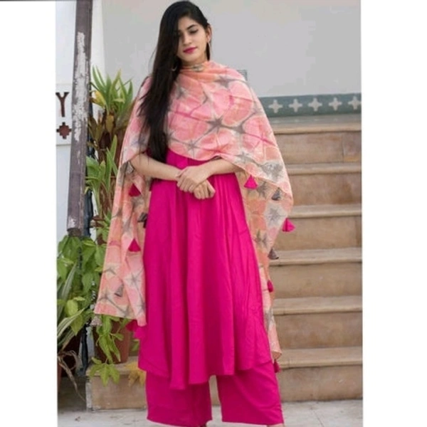 Rayon Solid Long Kurtis With Palazoos And Dupatta