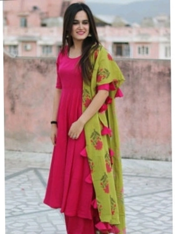 Rayon Solid Long Kurtis With Palazoos And Dupatta