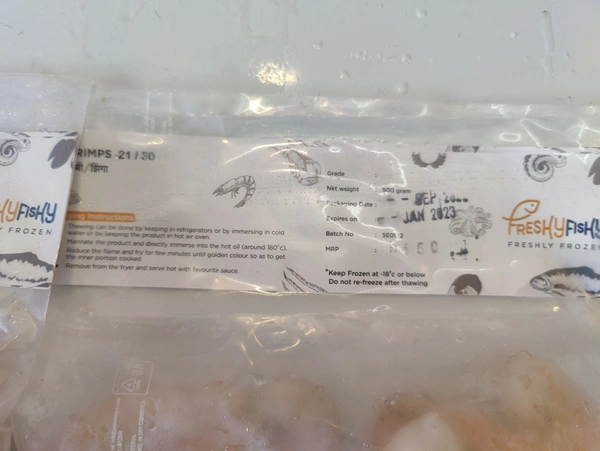 Shrimps Jumbo कोळंबी/झिंगा - 21/30 Grade, 500GM