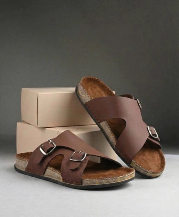 Men Dual Buckle Leather Sandal