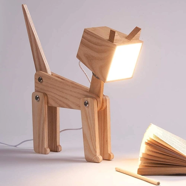 Way Craft  Cat Table Lamp  - 12 X 3.3 X 11inch, Wood Color
