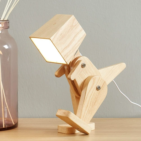 Way Craft  Daino Table Lamp  - 12 X 4 X 15 Inch LxWxH, Wooden Colour