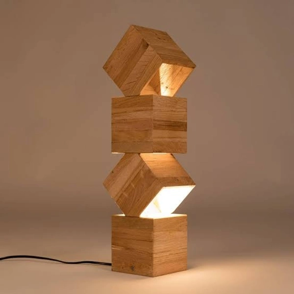 Way Craft  Cube Lamp  - Wooden Colour, 4 X 4 X 15 Inch LxWxH