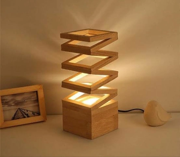 Way Craft  Table Lamp  - 4.5 X 4.5 X 15 Inch LxWxH, Wooden Colour