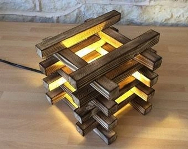 Way Craft  Wooden Lamp  - 12 X 12 X 12 Inch LxWxH, Dark Wood Colour