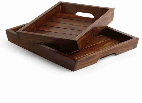 Way Craft  Wooden Trey  - 15 X 10 X 02 Inch LxWxH, Dark Wood