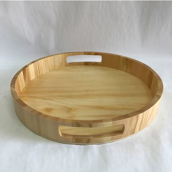 Way Craft  Wooden Round Trey  - 15 X 2 Inch LxH, Wooden Colour