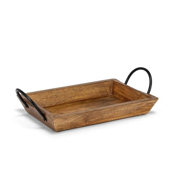 Craft Way  Wooden Trey With Iron Grip  - 15 X 10 X 2 Inches LxWxH, Dark Wooden Colour