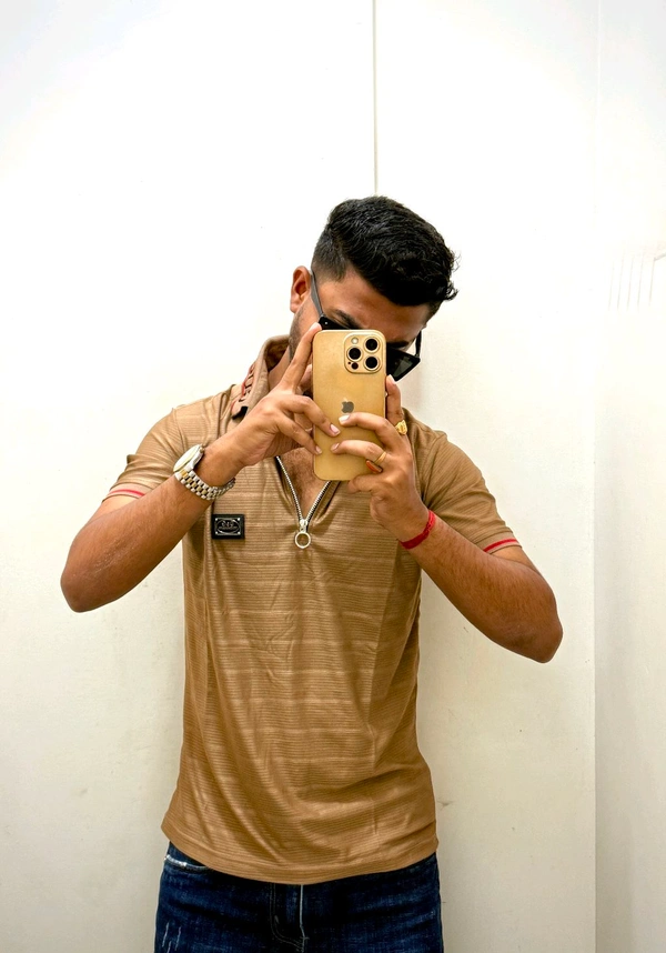 Gucci Balmain coller Half ZIPPER IMP TSHIRT - Brown, L