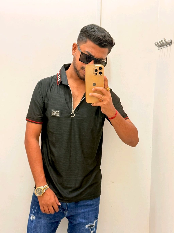 Gucci Balmain coller Half ZIPPER IMP TSHIRT - Black, L