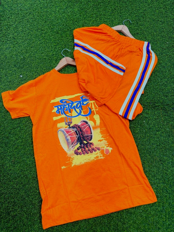 Mahadev T-shirt And Pant Combo  - L, Flush Orange