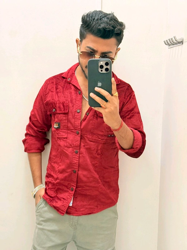 Imp Velvet Winter Shirt - Bright Red, Xl