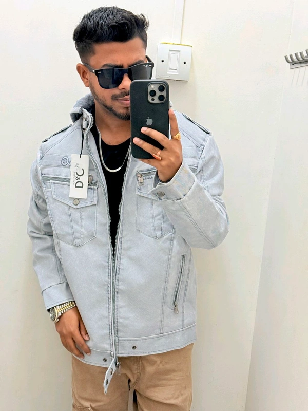 D&G Premium Leather Jacket - Silver, L