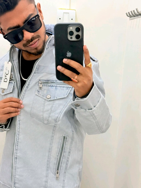 D&G Premium Leather Jacket - Silver, L