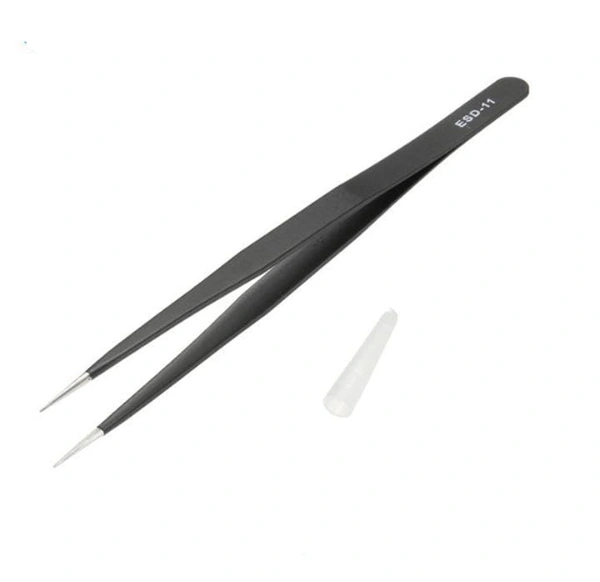 ESD Anti-static Anti-magnetic curved Tip Tweezer silver - r232
