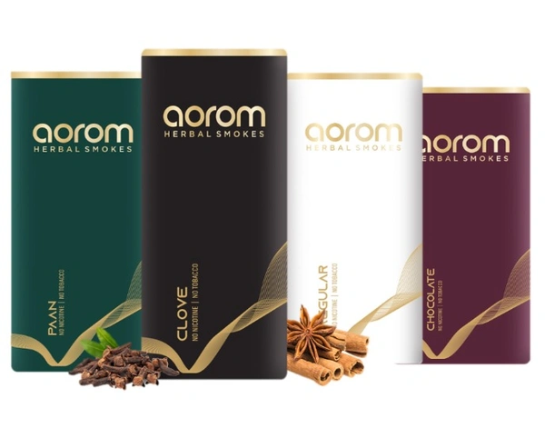 Aorom Herbal Smokes – Tobacco Free & Nicotine Free, Herbal Smokes Combo Pack (Regular, Paan, Chocolate, Clove) - Pack of 4 (Each 1 Pack)
