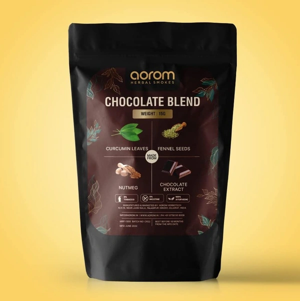 Aorom herbal smokes, Tobacco & Nicotine Free Smoking Mixture With 100% Natural Herbal Smoking Blend Flakes, Roll your Own, 15gm (Chocolate Flavour) - 100