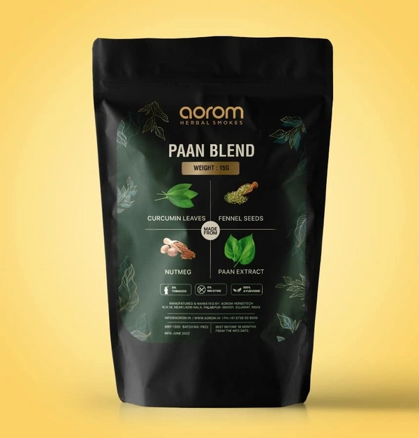 Aorom herbal smokes, Tobacco & Nicotine Free Smoking Mixture With 100% Natural Herbal Smoking Blend Flakes, Roll your Own, Paan Flavour, 15g - 100