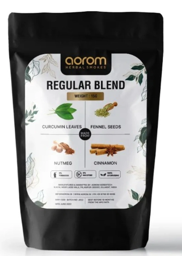 Aorom herbal smokes, Tobacco & Nicotine Free Smoking Mixture With 100% Natural Herbal Smoking Blend Flakes, Roll your Own, Regular Flavour, 15g