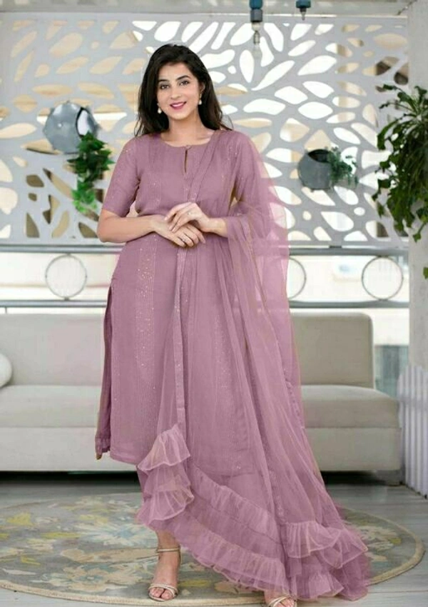Rayon Cotton Embroidered Salwar Suit with Dupatta. - Purple, Free Size
