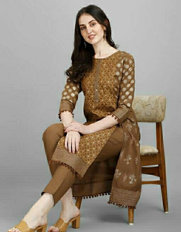 Shital Print  Women’s Gold And Pigment Printed Kurta Set (Black) - M, Brown 