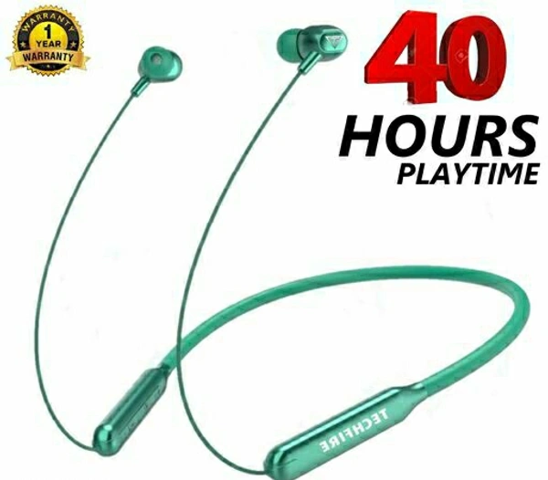 Techfire 40 hours playtime wireless bluetooth neckband headphones - Green, Free Size