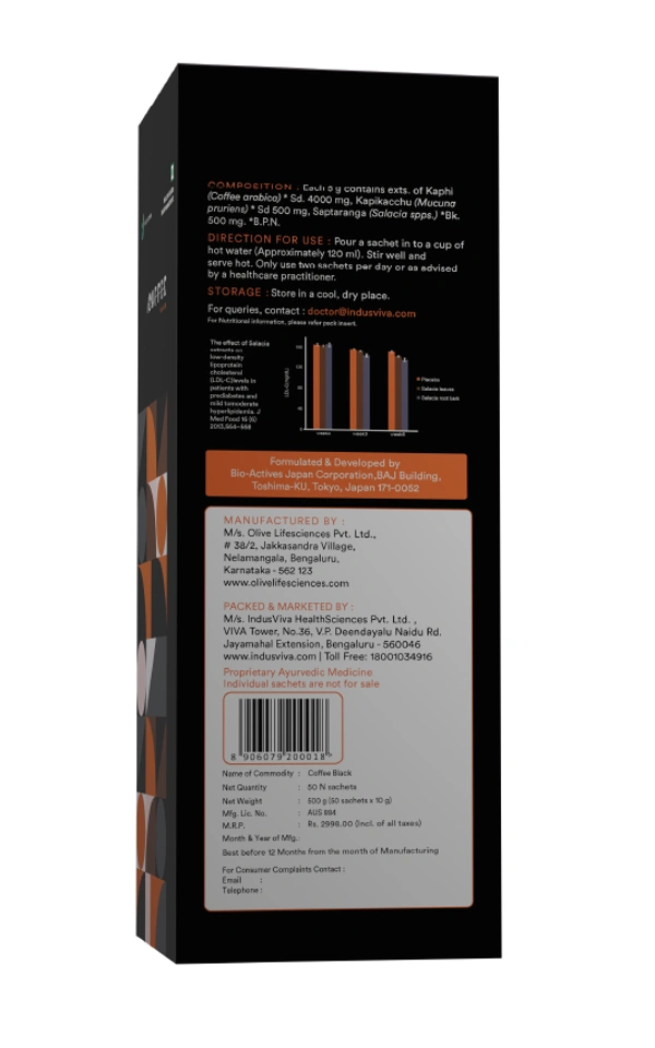 Indusviva Indus viva I Coffee Black | Indusviva Coffee For Control Sugar & Overweight Management - 500 Gm - 10 gm X 50 Sachet, 12 Months