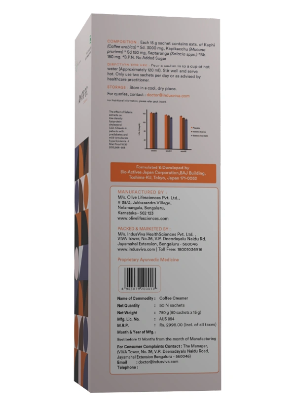 Indusviva Indus viva I coffee Creamer Creamy Coffee | Indusviva I creamer for Diabetes Management - 50 Sachets - 750 gm, 12 Months