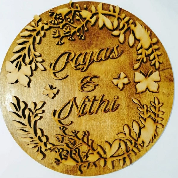 Round Floral  Nameboard  - 15", Mdf Base