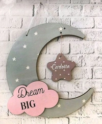 Dream Big Moon Star Kids Nameboard  - 12", 6mm, Painted