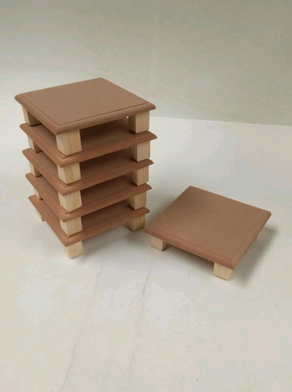 Square Chowki - Wood Legs - 5/5", Flat Mdf Base