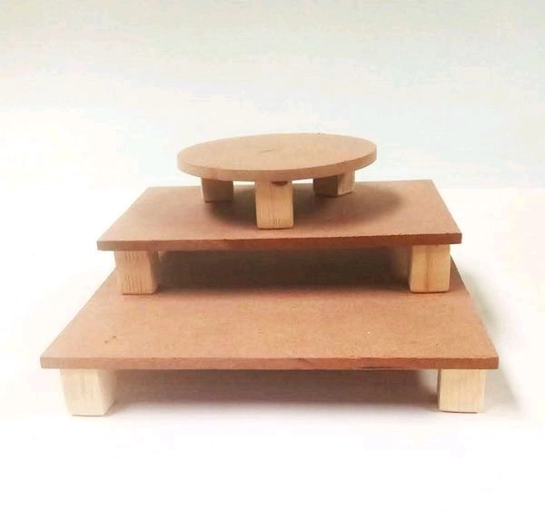Square Chowki - Wood Legs - 4/4", Grooved Curve Edge
