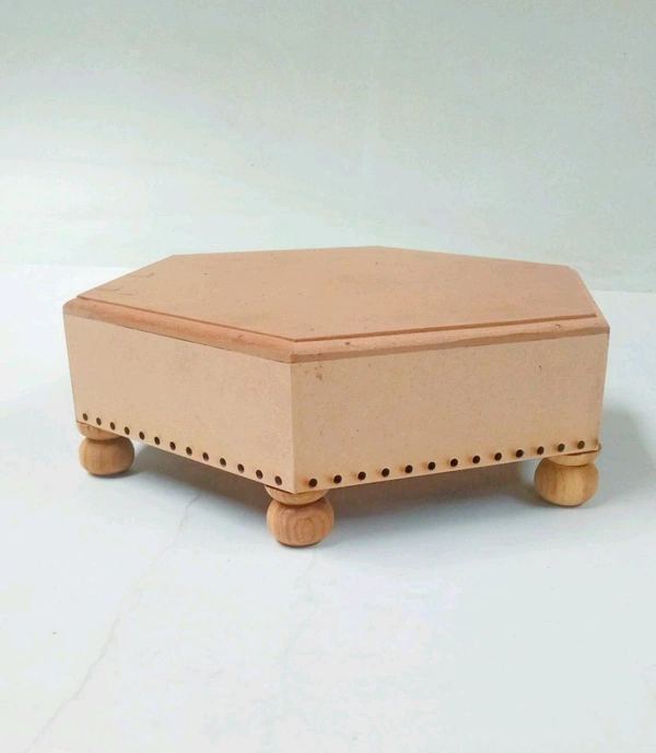 Hexagon Chowki- Round Wood Leg - 12/12/2.5"