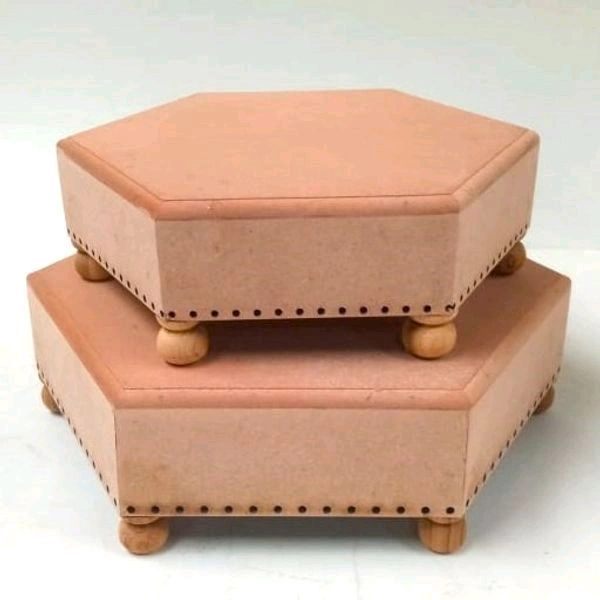 Hexagon Chowki- Round Wood Leg - Combo Of 2