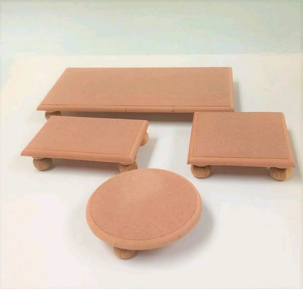 Round Chowki-round wood Legs - 16", Grooved Curve Edge