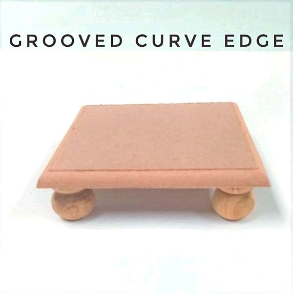 Square Chowki- Round Wood Legs  - 5/5", 8mm, Grooved Curve Edge