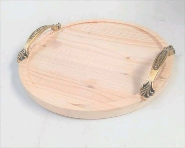 Round Pinewood Tray- Brass Handle  - 10", 18mm