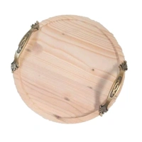 Round Pinewood Tray- Brass Handle  - 10", 18mm