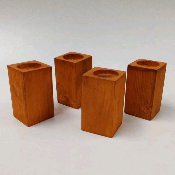 Teak Wood Finish Pillar Tealight  - 3/2/2"