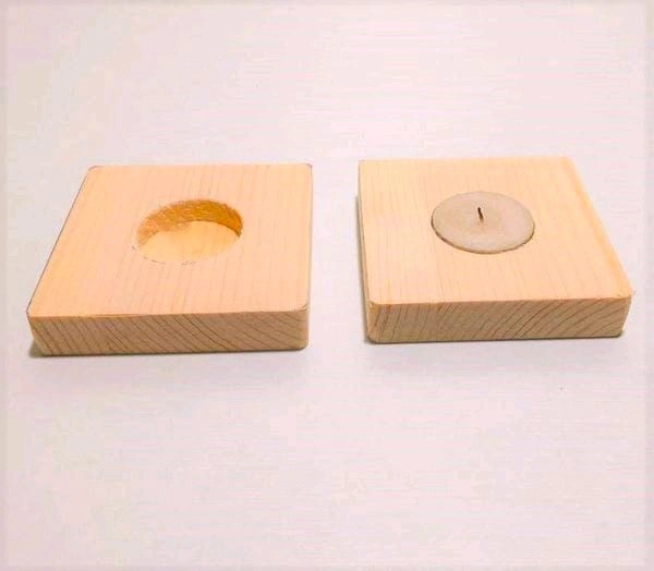 Square Pinewood Tealight-2 Pc