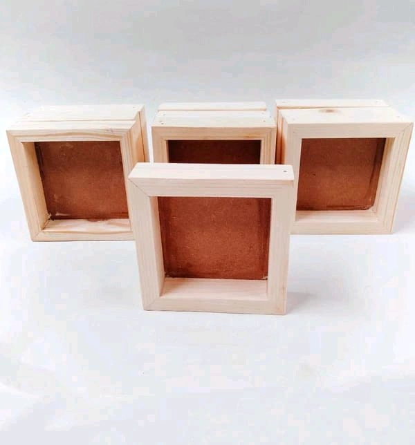 Square Pinewood Miniature Shadow Box/ Doll House - With Backhook, 3