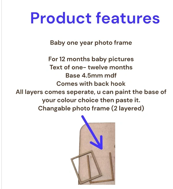 Baby 1 Year Birth Photo Frame - 16/12", With Border