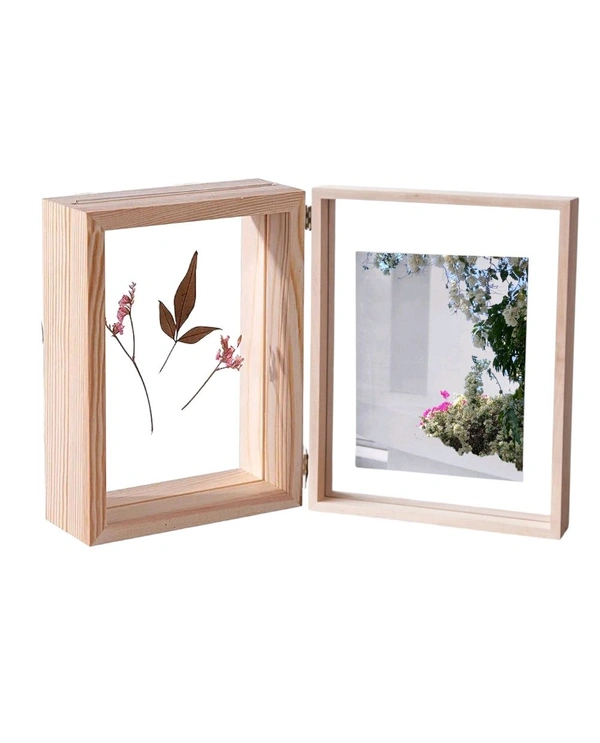 Pinewood Book Frame- 1 Preservation +1 Photo - 7/5/1.5", Transparent Acrylic Base On Preservation Side
