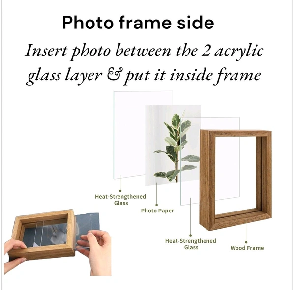Pinewood Book Frame- 1 Preservation +1 Photo - 7/5/1.5", Transparent Acrylic Base On Preservation Side