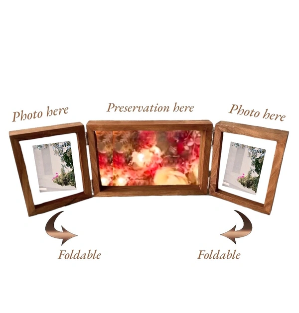 Sagwan/ Teakwood 3 Foldable Book Frame - 18/6" Total, Middle Frame Transparent Acrylic Base, Teakwood