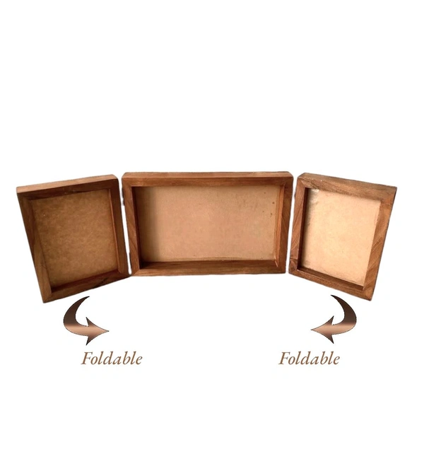 Sagwan/ Teakwood 3 Foldable Book Frame - 18/6" Total, Middle Frame Transparent Acrylic Base, Teakwood