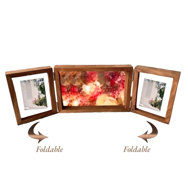 Sagwan/ Teakwood 3 Foldable Book Frame - 18/6" Total, Middle Frame Transparent Acrylic Base, Teakwood