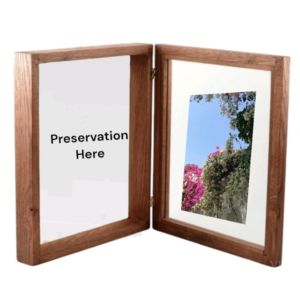 Teakwood Book Frame-1 preservation+Photo Frame  - 7/5/1.5", Transparent Acrylic Base On Preservation Side